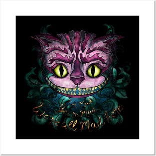 Cheshire cat with quote We're all mad here, Alice in Wonderland art Posters and Art